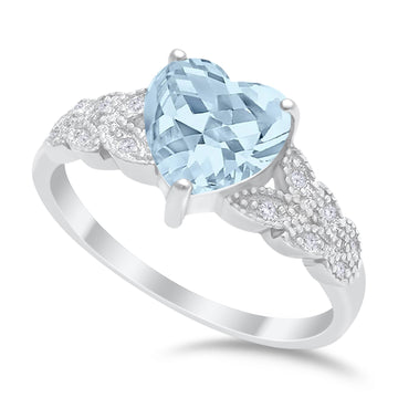 Accent Heart Promise Ring Simulated Aquamarine Cubic Zirconia 925 Sterling Silver